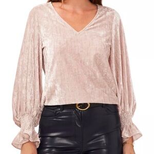 Vince Camuto Womens Beige Blouson Sleeve Velvet Top size M